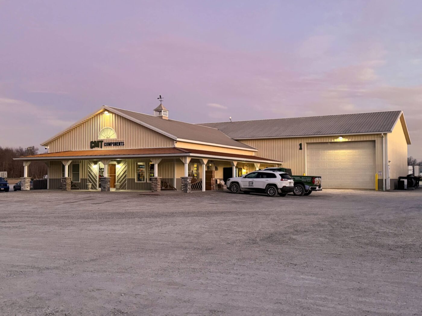 the cmt components main building in ohio at sunset