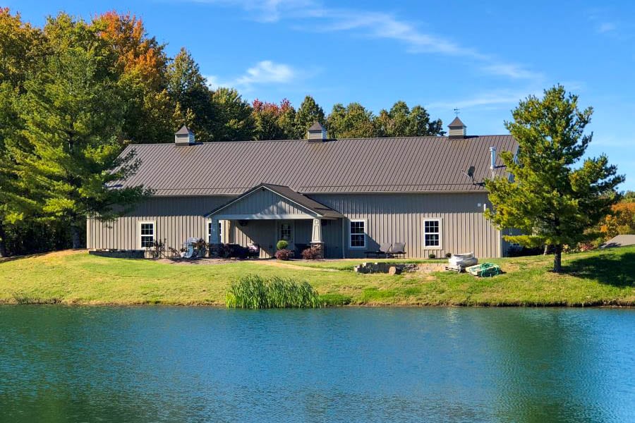 20x48 barndominium kit by a lake