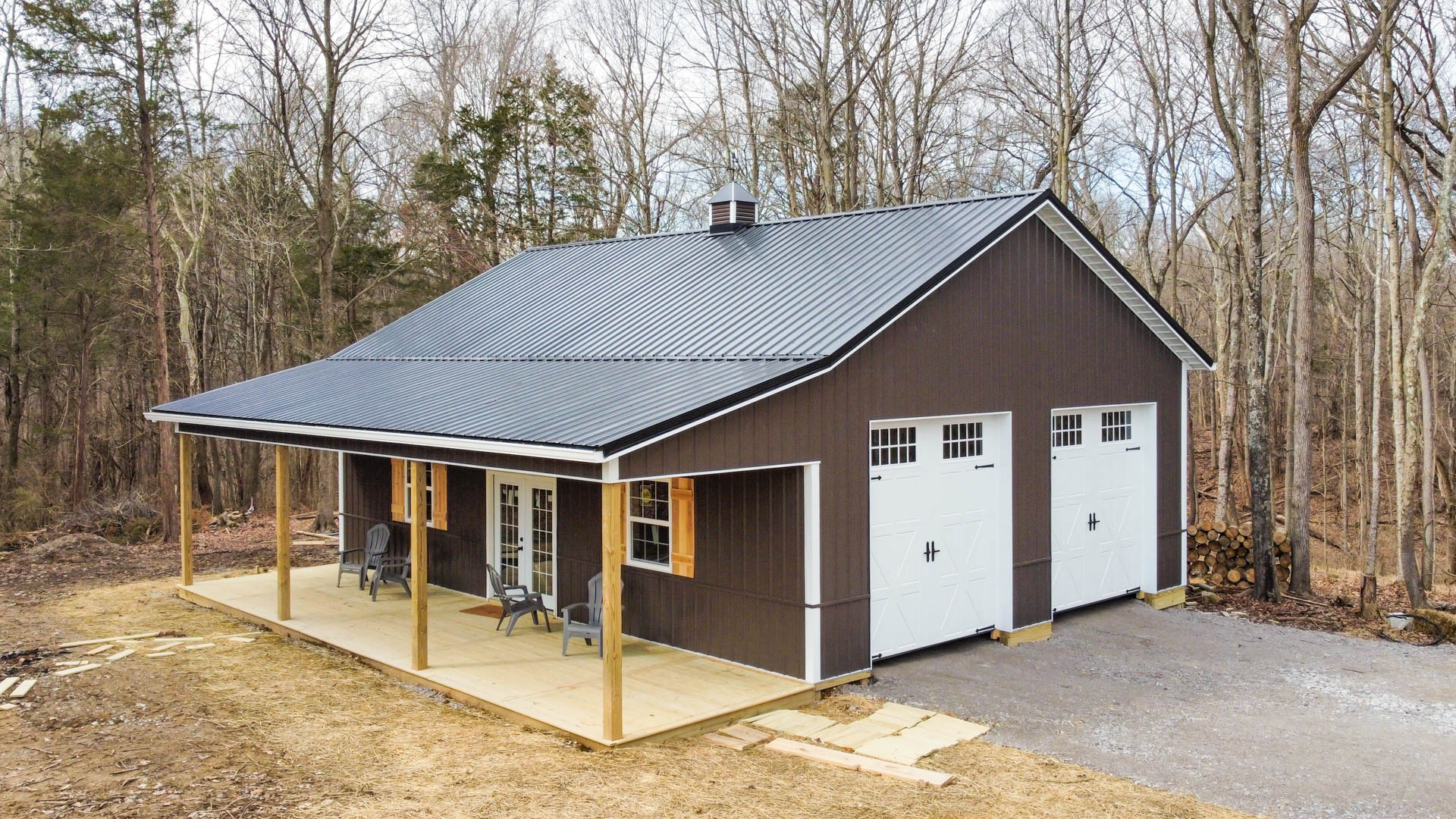 Brown and White 30x32 Pole Barn Garage Kits