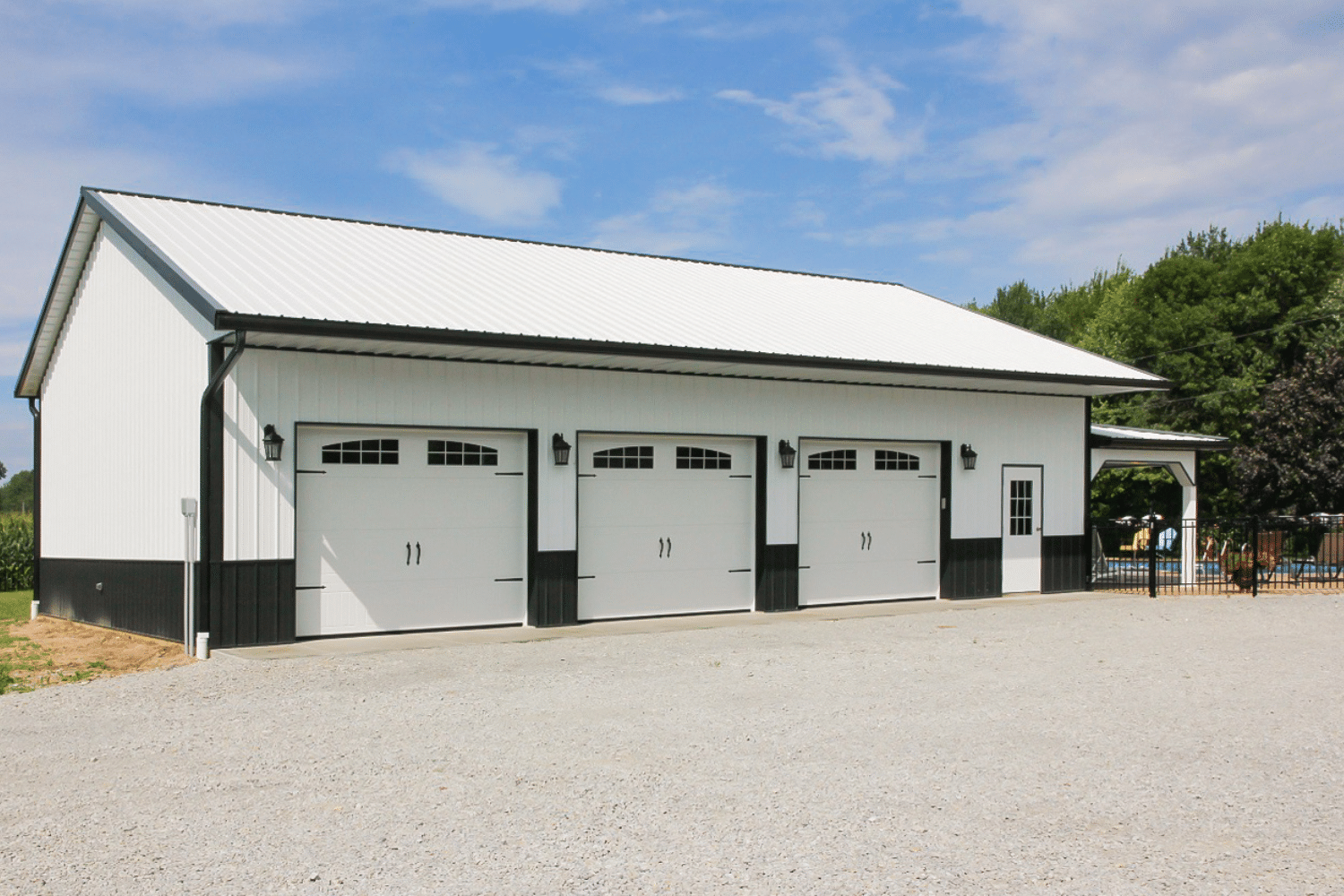 60x80 white and black three car garage pole barn kit