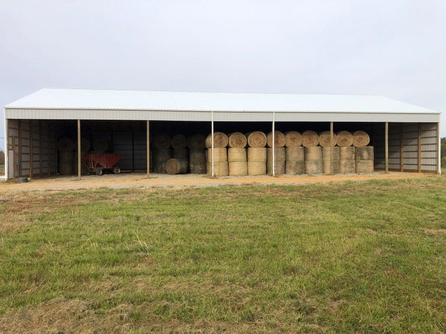 hay being stored in 20x30 agricultural pole barn