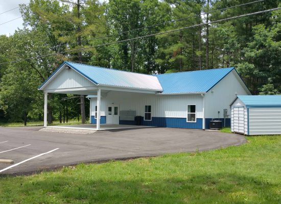 blue and white 50x56 commercial pole barn
