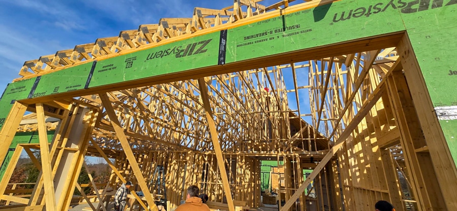 close up of roof trusses inside pool house in Cincinnati OH