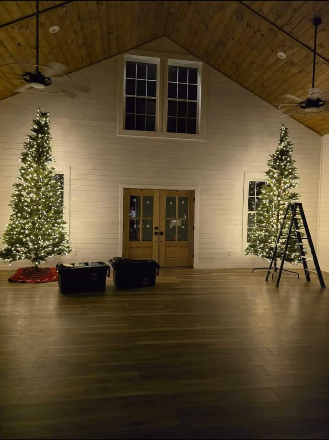 inside of 30x60 barndominium in williamsburg ohio with christmas trees