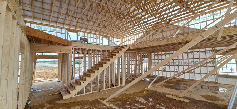 interior of house in West Union oH featuring roof trusses from CMT Components