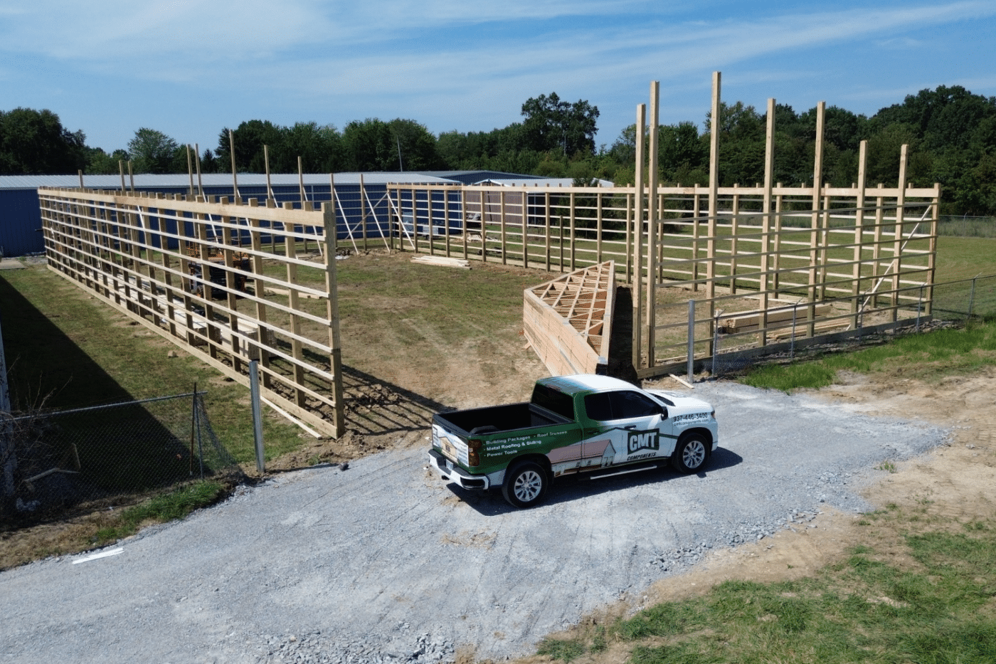 roof trusses for garage pole barn kit in felicity ohio with cmt components truck parked