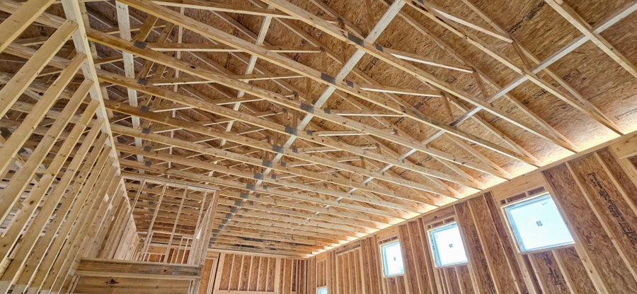 roof trusses inside home in West Union OH currently being built