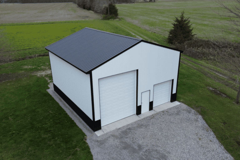 A white and black garage pole barn in Catlettsburg KY