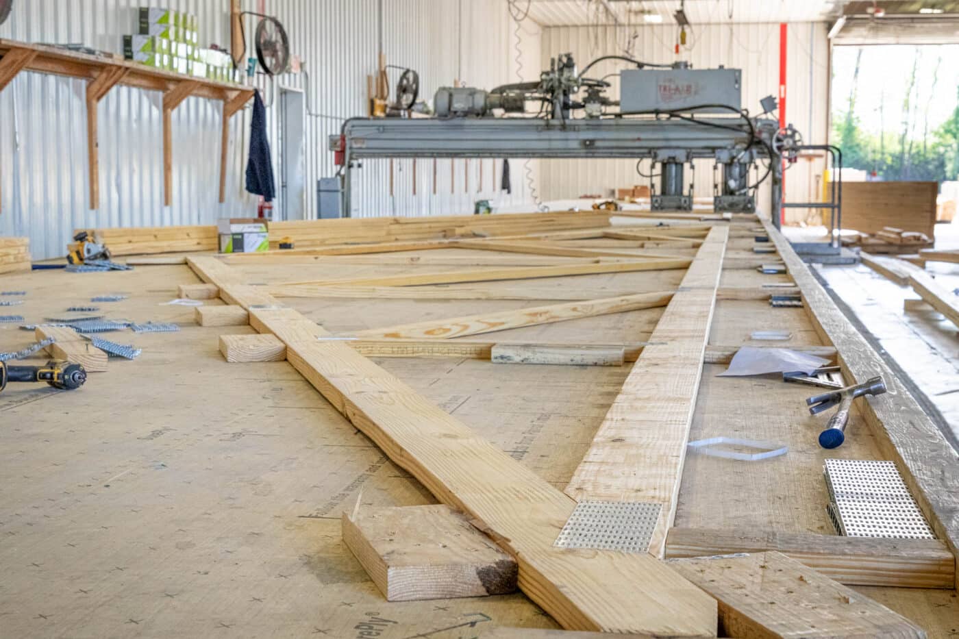 wood roof truss laying out by tools