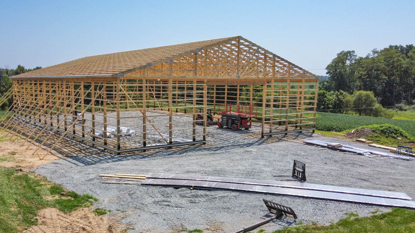 wooden frame of 50x56 commercial pole barn